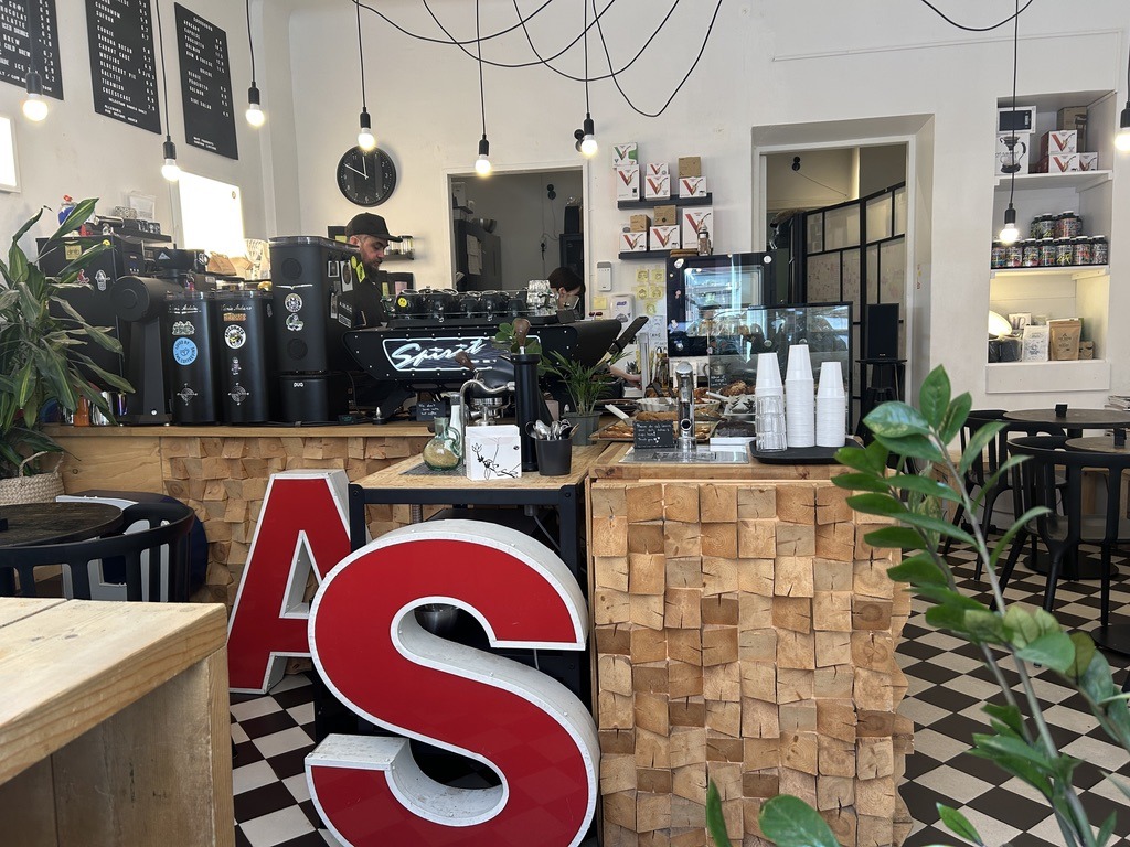 Inside a cafe full of coffee machine