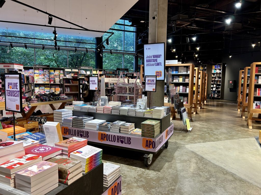 Bookshelves in a bookstore