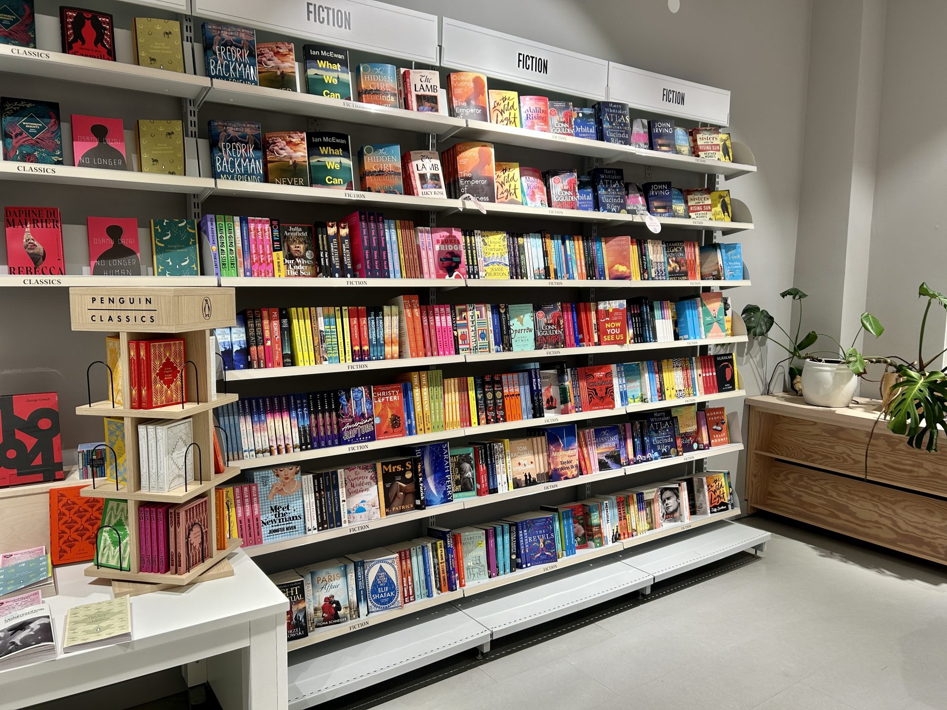 Fiction book shelf in a bookstore